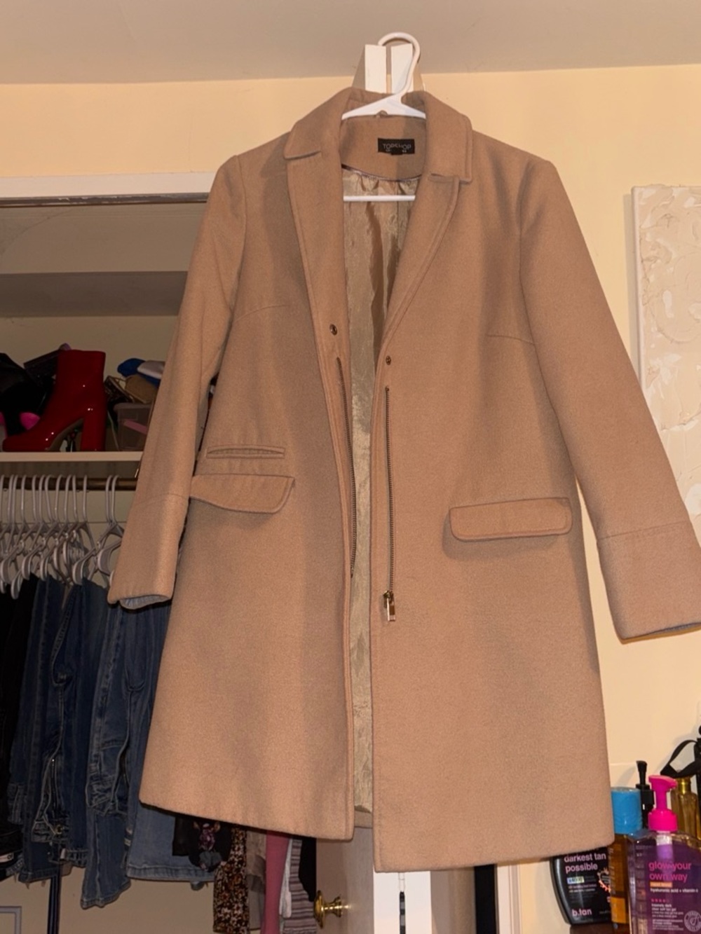 Topshop Camel Pea Coat - Classic Single-Breasted Jacket
